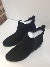 Load image into Gallery viewer, Luna faux suede black Chelsea boot with sparkling elastic side detail
