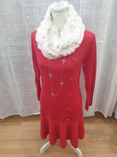 Load image into Gallery viewer, Marble red dress with button detail on front
